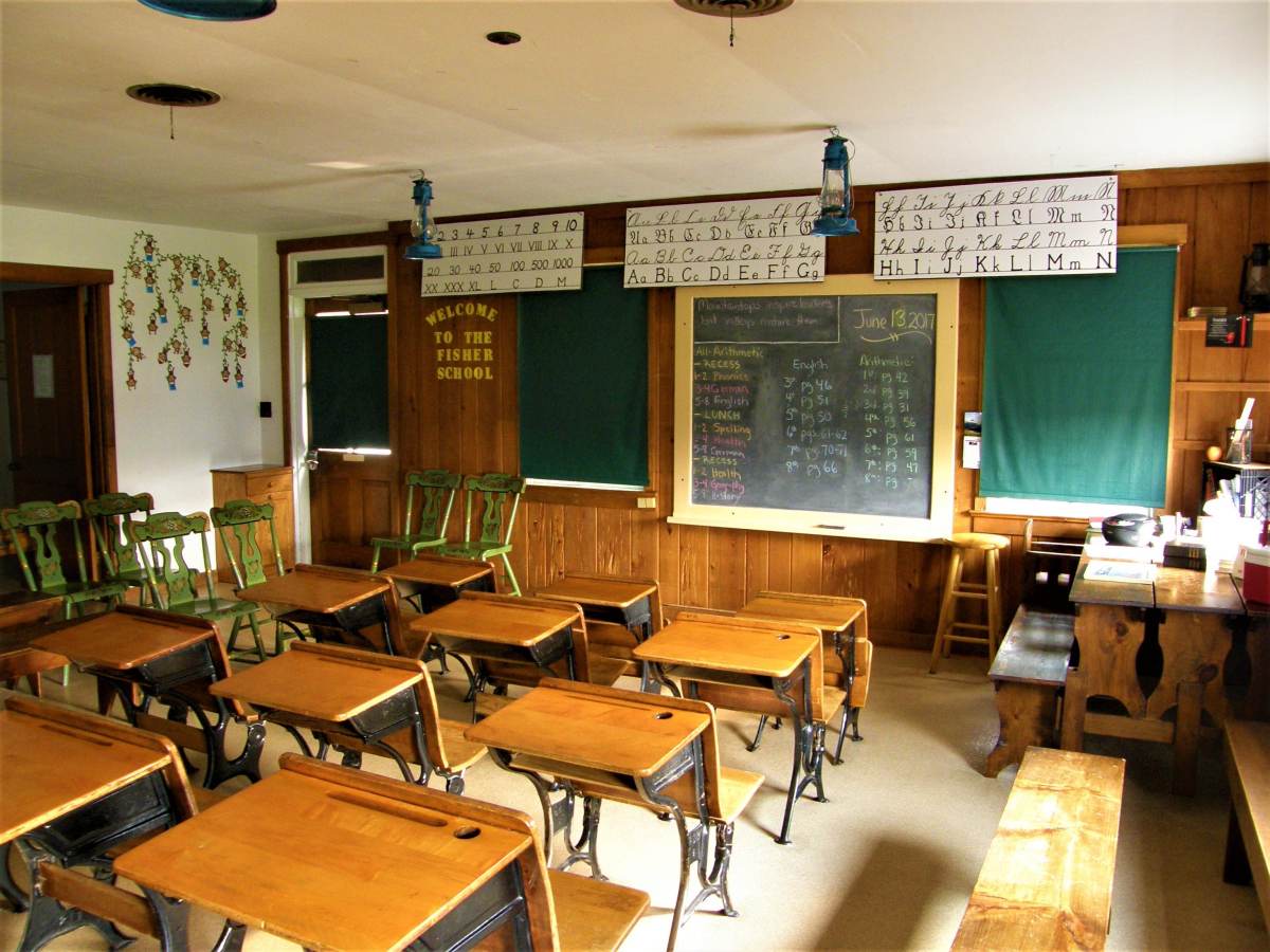desks face chalkboards in an Amish schoolhouse in Lancaster, PA