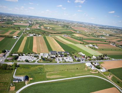 Photo of Lancaster County farmland from Smoketown Helicopter in Lancaster, PA.