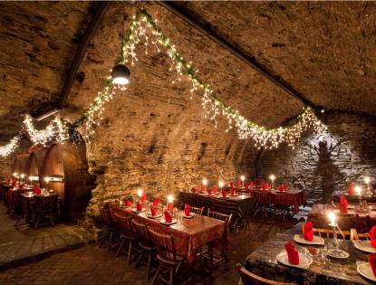 String lights illuminate the Catacombs at Bube's Brewery in Lancaster.